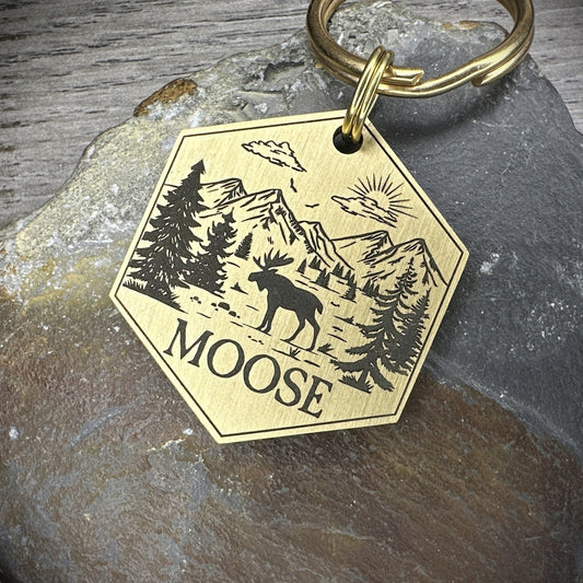 Moose - Brass Hexagon Large