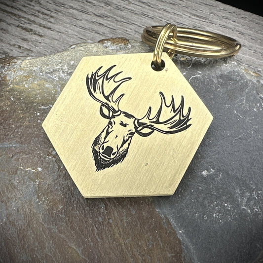 Moose Head - Brass Hexagon Large