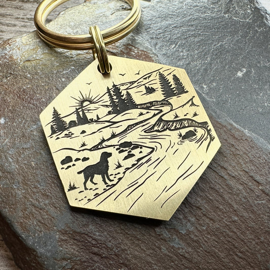 Riverside Spaniel - Brass hexagon Large