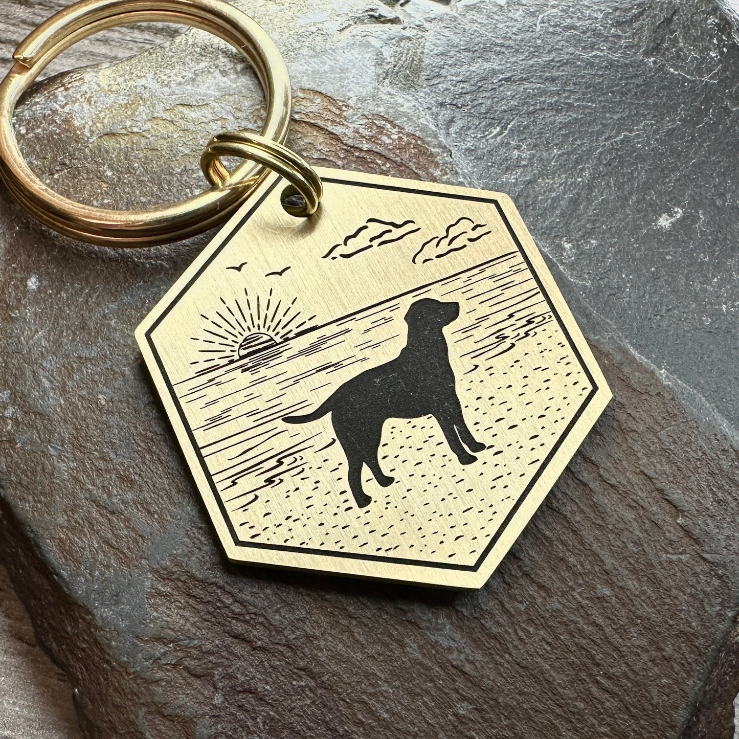 Beach Day Labrador - Brass Hexagon Large